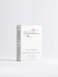 Witte verpakking van anti-aging skincare duo met orchideeën en productinformatie.