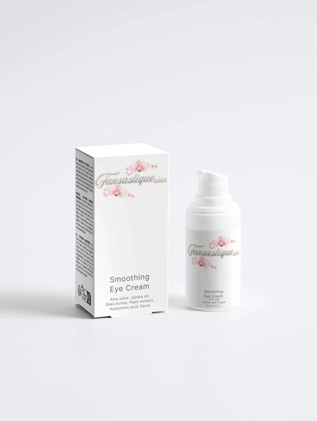 Smoothing Eye Cream flesje en verpakking met bloemen, verzorging tegen rimpels en wallen